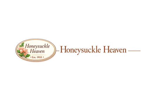 Vertical Honeysuckle Heaven logo with vintage floral artwork and stacked lettering, representing a Southern storytelling brand focused on porch life, cozy home vibes, and country lifestyle content.